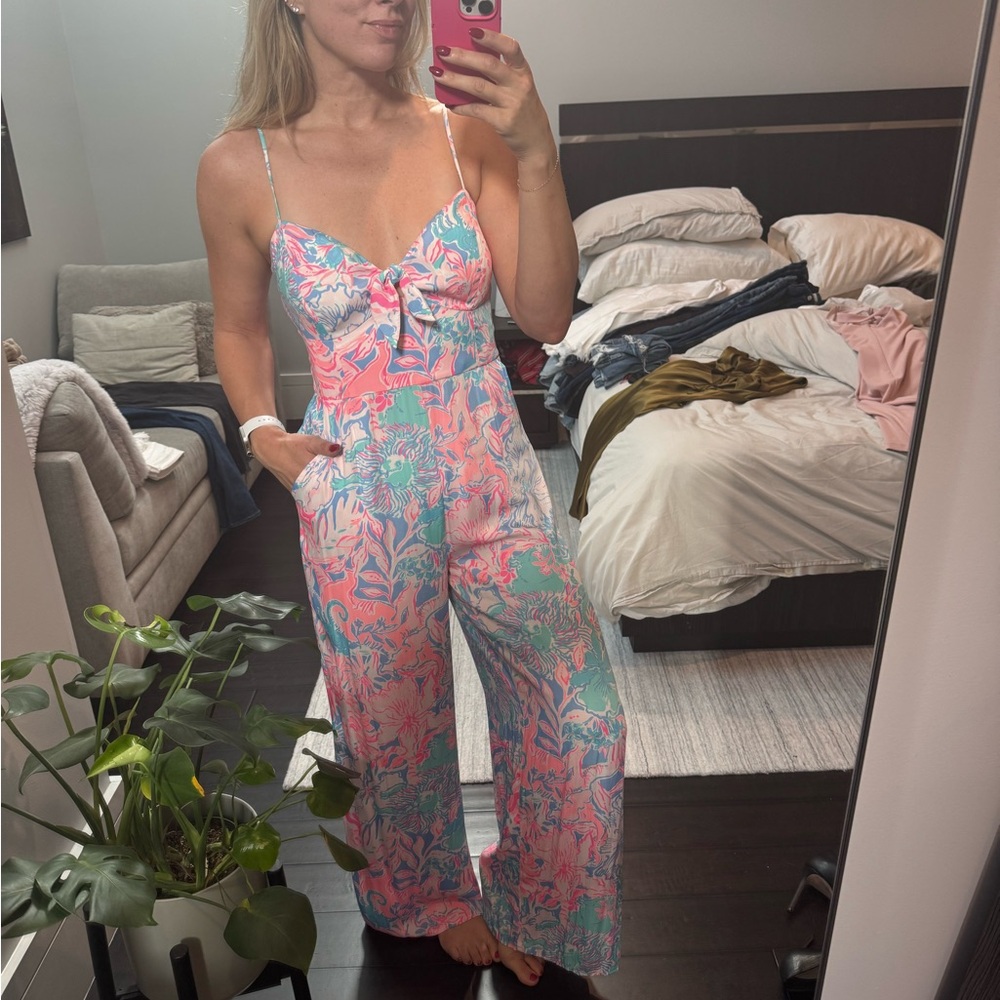 Lilly Pulitzer Vibrant Pink and Aqua Jumpsuit